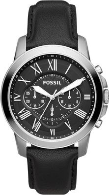 Fossil Grant Herren Chronograph Uhr Quarz Leder Schwarz Römisch 44 mm