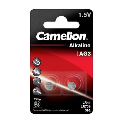 1x 2er Blister Camelion Knopfzellen Uhren Batterien AG3 Alkaline LR41 392 LR736