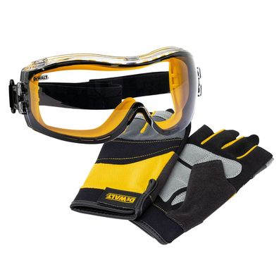DeWalt Grip Arbeitshandschuhe Handschuhe Gr. L mit Vollsicht Schutzbrille im Set
