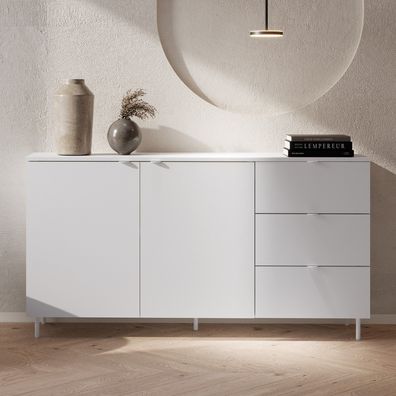 Kommode MILA MA-02 mit 2 Türen 3 Schubladen Sideboard Anrichte Weiß Modern