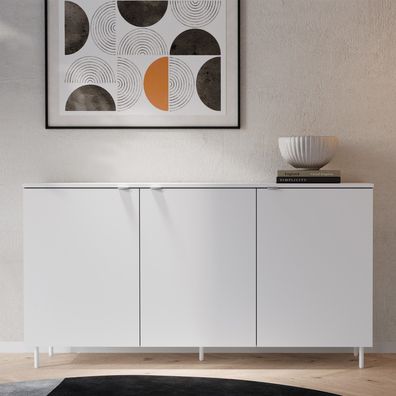 Kommode MILA MA-03 mit 3 Türen Sideboard 150 cm Anrichte Weiß Modern