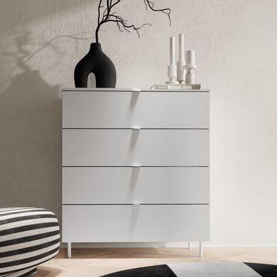 Kommode MILA MA-04 mit 4 Schubladen Sideboard 90 x 103 cm Anrichte Weiß Modern
