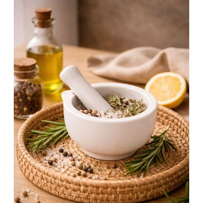 ALPINA Mörser mit Stößel Steinmörser Küchenmörser Handmörser aus Porzellan