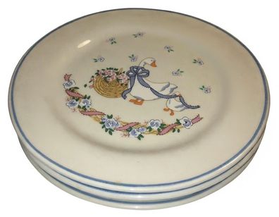 3 x Sunflower Dessertteller Ø 19 cm - Gänse mit Blumengirlanden - Porzellan