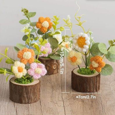 Handmade Crochet Flower Pot Ornament, Car Center Console Decor, DIY Knitting Decor