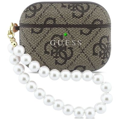 Hülle Case AirPods Pro 3 Guess Kunstleder braun Logo goldfarben mit Kette