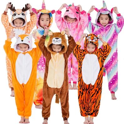 Einhorn Tiger Lowe Fuchs Hirsch Kigurumi Onesie Kinder Tier Cosplay Pyjamas Plusch