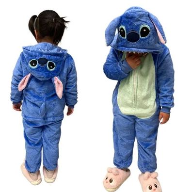 Blau Stitch Nilpferd Onesie Kinder Tier Cosplay Pyjamas Plusch Reibverschluss