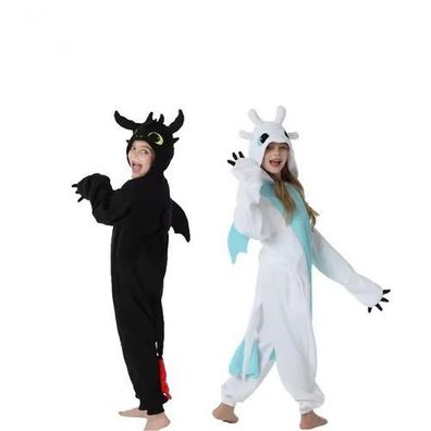 Schwarz Weib Toothless Drache Onesie Kinder Tier Cosplay Pyjamas Plusch Slipper