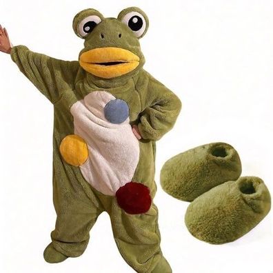 Frosch Onesie Damen Herren Tier Cosplay Pyjamas Plusch Winter Halloween Party