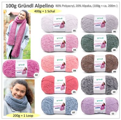 100g Gründl Alpelino - für kuschlige Strick- und Häkelprojekte mit Alpaka