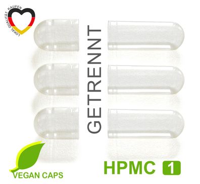 Leerkapseln HPMC • pflanzlich vegan • transparent Größe 1 • getrennte Hälften