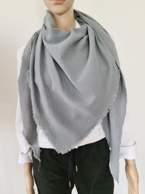 Italy Blogger XXL Dreieckstuch Schal Tuch Musselin 100% Baumwolle Fransen Hellgrau