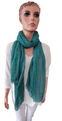 XXL Schal Tuch Halstuch Scarf Viskose Baumwolle kurze Fransen einfarbig Petrol