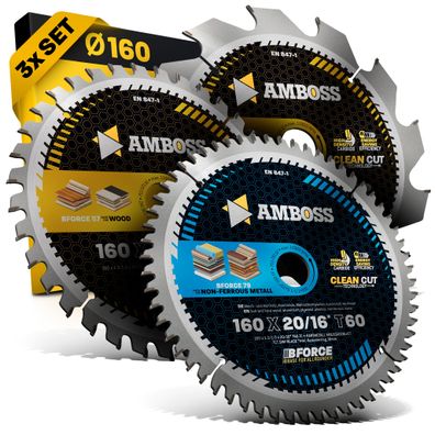 3-teiliges Sägeblattset 160 x 20/16mm Akku , fér Holz, Kunststoff , Alu