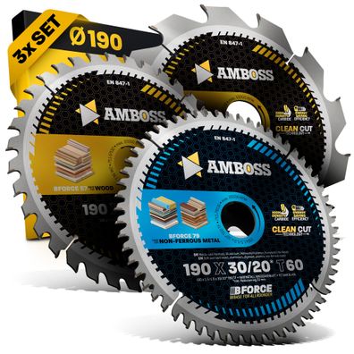 3-teiliges Sägeblattset 190 x 30mm Akku , fér Holz, Kunststoff , Alu