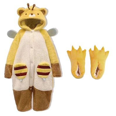 Biene Onesie Erwachsene Tier Cosplay Pyjamas Plusch Winter Nachtkleid Slipper