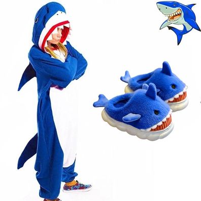 Blauer Hai Onesie Erwachsene Damen Herren Tier Cosplay Pyjamas Plusch Halloween