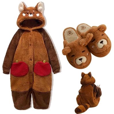 Waschbar Onesie Erwachsene Tier Cosplay Pyjamas Plusch Halloween Anime Nachtkleid