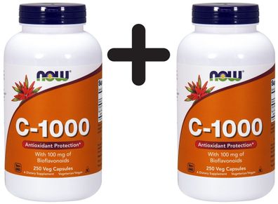 2 x NOW Foods Vitamin C-1000 with 100mg Bioflavonids - 250 vcaps