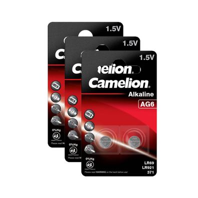 3x 2er Blister Camelion Knopfzellen Uhren Batterien AG6 Alkaline LR69 LR921 371