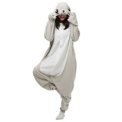 Robbe Onesie Erwachsene Unisex Tier Cosplay Pyjamas Plusch Winter Schlafanzug
