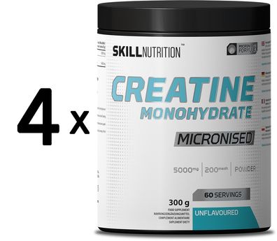 4 x Skill Nutrition Micronised Creatine Monohydrate, Unflavoured - 300g