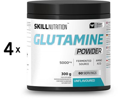 4 x Skill Nutrition Glutamine Powder, Unflavoured - 300g