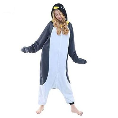 Grauer Pinguin Onesie Erwachsene Damen Herren Tier Cosplay Pyjamas Plusch Winter