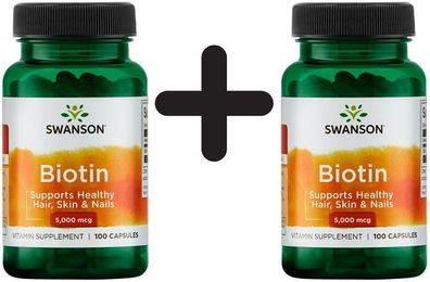 2 x Swanson Biotin, 5mg - 100 caps
