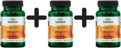 3 x Swanson Biotin, 5mg - 100 caps