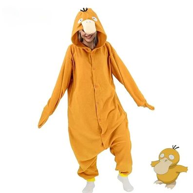 Psyduck Ente Kigurumi Onesie Erwachsene Tier Cosplay Pyjamas Plusch Halloween Winter
