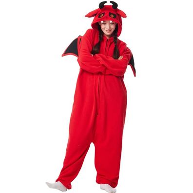 Roter Damon Onesie Erwachsene Damen Herren Tier Cosplay Pyjamas Plusch Weihnachten