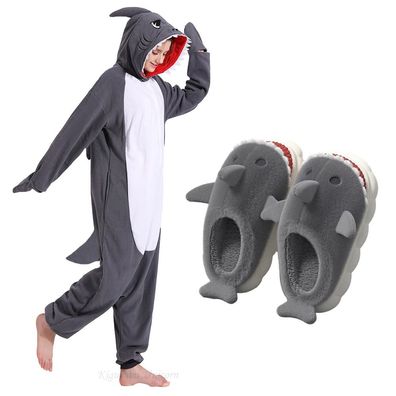 Grauer Hai Kigurumi Onesie Erwachsene Damen Herren Tier Cosplay Pyjamas Plusch XXL