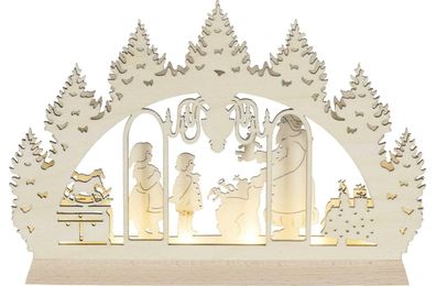 Schwibbogen Weihnachtsmann bei der Bescherung LED natur BxHxT 23,5x16x3cm NEU