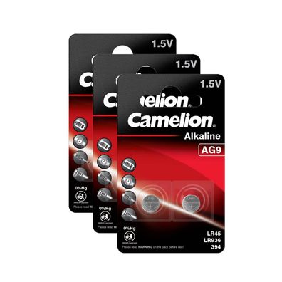 3x 2er Blister Camelion Knopfzellen Uhren Batterien AG9 Alkaline LR45 LR936 394