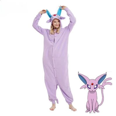Lila Espeon Kigurumi Onesie Erwachsene Damen Herren Tier Cosplay Pyjamas Plusch