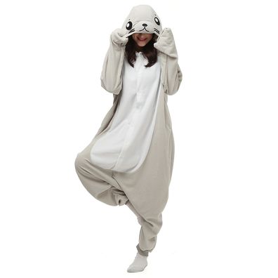Seelowe Robbe Onesie Erwachsene Unisex Tier Cosplay Pyjamas Plusch Weihnachten