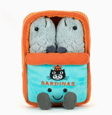 Jellycat Amuseables brandneues, weiches Plüschtier in Form einer Sardinendose, 17 cm