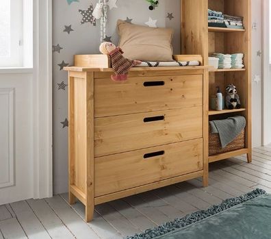 Wickelkommode 91cm mit Aufsatz "Maja" Kiefer massiv laugenfarbig
