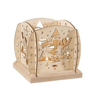 Laterne "Weihnachtsmann auf Schlitten" Teelicht natur BxHxT 12x12x12cm NEU Hol