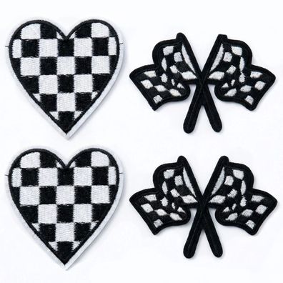 Aufnäher Racing Patches Herzen & Flaggen 4 Stk