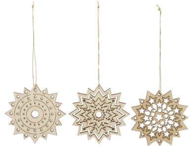 Baumbehang "Eissterne" 3er Set natur BxHxT 8x8x0,3cm NEU Weihnachten Spanbaum