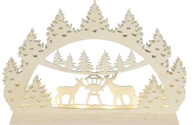 Schwibbogen Waldmotiv mit Hirsch LED natur BxHxT 23,5x16x3cm NEU Lichterbogen