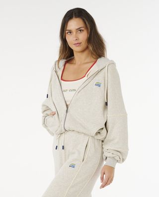 RIP CURL Women Hoodie Surf Side Spliced Zip Through grey marle