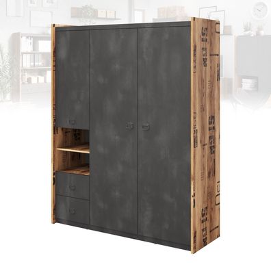 Kleiderschrank FARGO FG-01 mit 3 Türen 2 Schubladen 150 cm Schrank Industriell