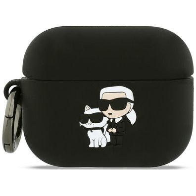 Hülle Case AirPods Pro 3 Karl Lagerfeld Silikon schwarz Logo Katze Kopf 3D