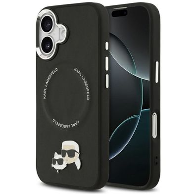 Hülle iPhone 17 Karl Lagerfeld MagSafe Kunstleder Metall Pin schwarz
