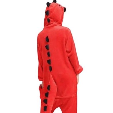 Roter Dinosaurier Onesie Erwachsene Tier Cosplay Pyjamas Plusch Flanell Familie