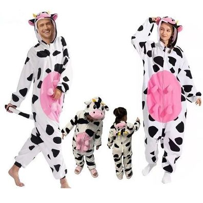 Kuh Onesie Erwachsene Kinder Tier Cosplay Pyjamas Plusch Halloween Weihnachten